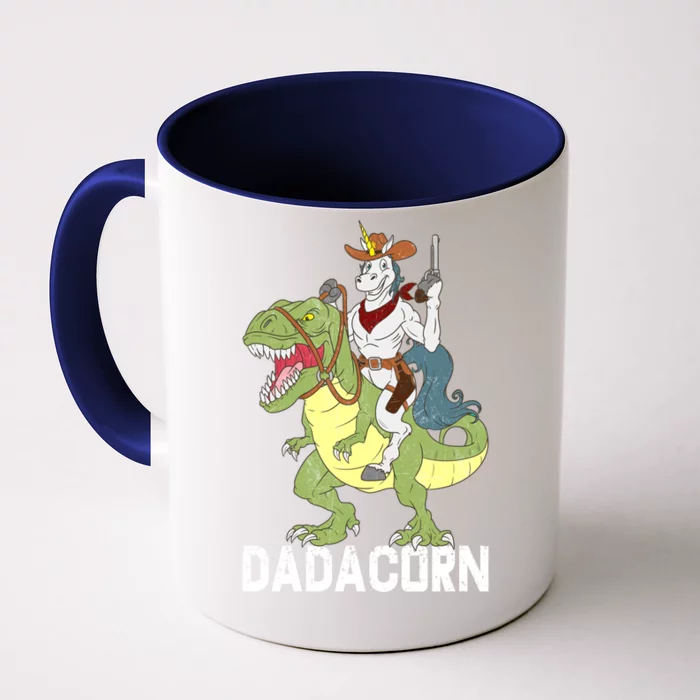 Dadacorn Cow Unicorn Dad Riding Dinosaur Trex Sheriff Gift Front & Back Coffee Mug