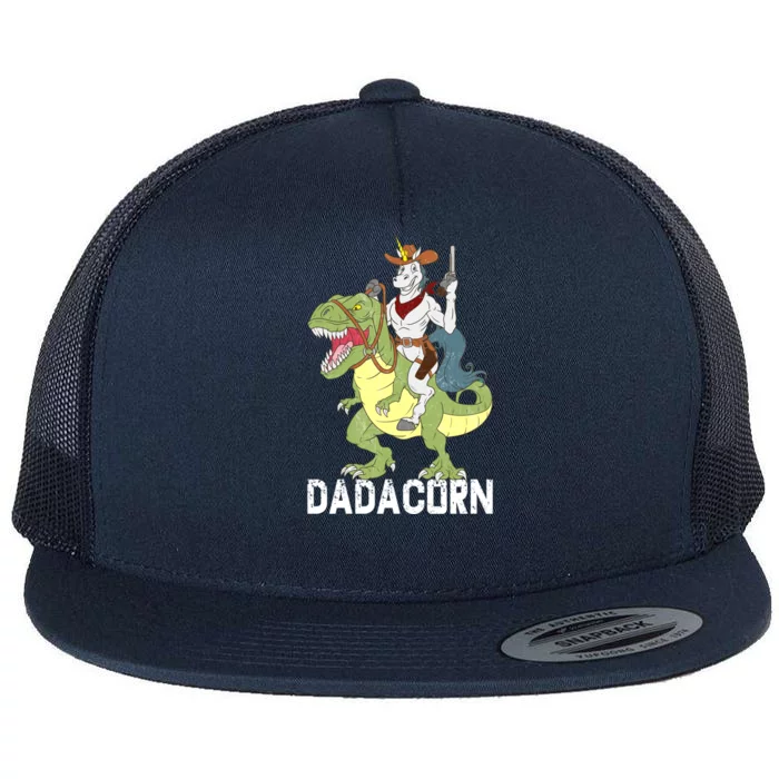 Dadacorn Cow Unicorn Dad Riding Dinosaur Trex Sheriff Gift Flat Bill Trucker Hat