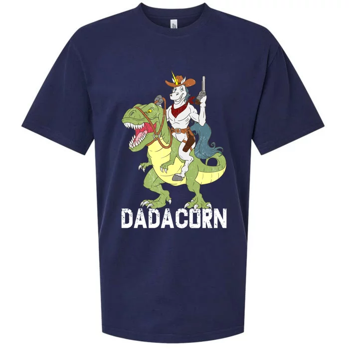 Dadacorn Cow Unicorn Dad Riding Dinosaur Trex Sheriff Gift Sueded Cloud Jersey T-Shirt