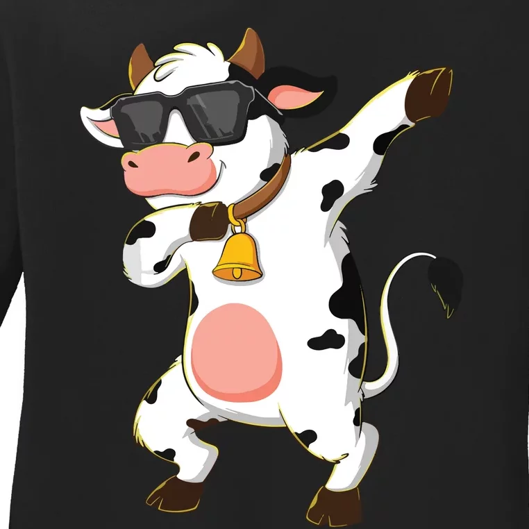 Dabbing Cow Wearing Sunglasses Dab Dance Ladies Long Sleeve Shirt