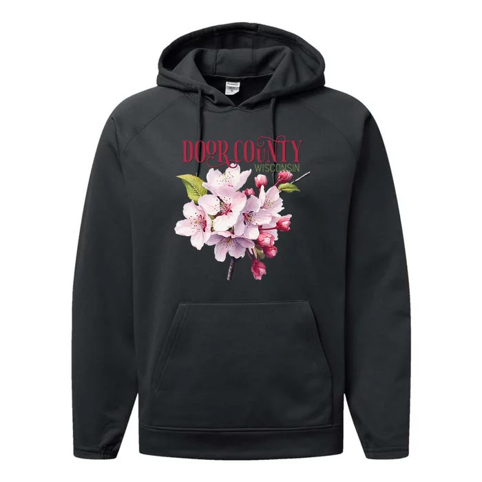 Door County Wisconsin Cherry Blossoms Festival Cherries Performance Fleece Hoodie