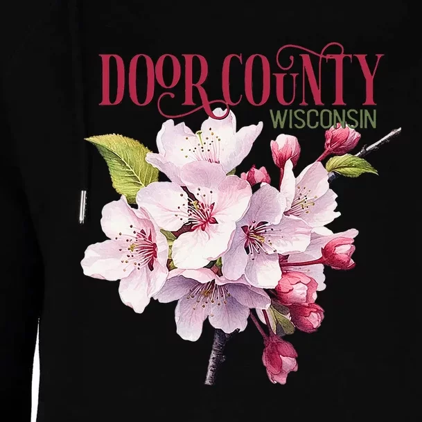 Door County Wisconsin Cherry Blossoms Festival Cherries Womens Funnel Neck Pullover Hood