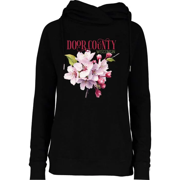 Door County Wisconsin Cherry Blossoms Festival Cherries Womens Funnel Neck Pullover Hood