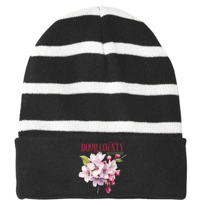 Door County Wisconsin Cherry Blossoms Festival Cherries Striped Beanie with Solid Band