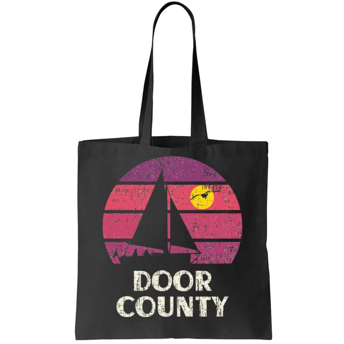 Door County Wi Sailing Retro 70s Vintage Sunset Sailboat Tote Bag