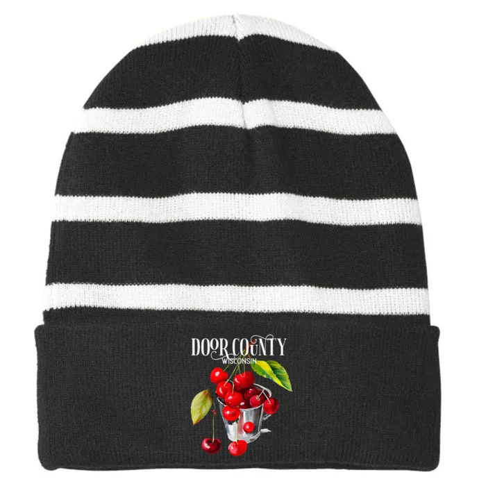 Door County Wisconsin Cherry Blossoms Festival Cherries Fest Striped Beanie with Solid Band