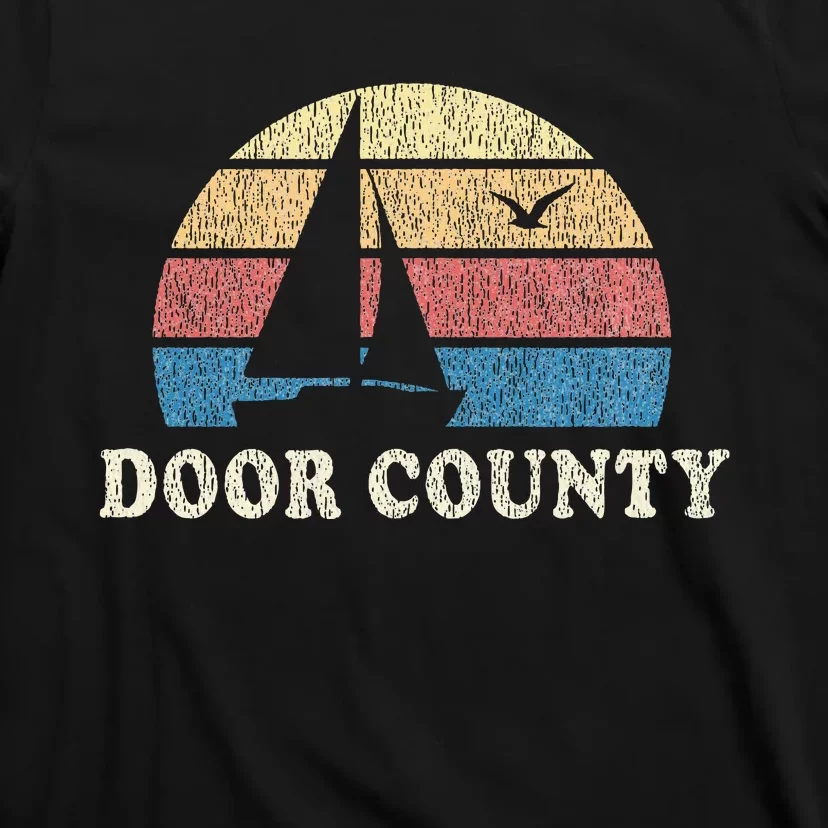 Door County Wi Vintage Sailboat 70s Throwback Sunset T-Shirt