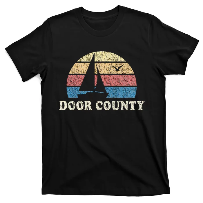 Door County Wi Vintage Sailboat 70s Throwback Sunset T-Shirt