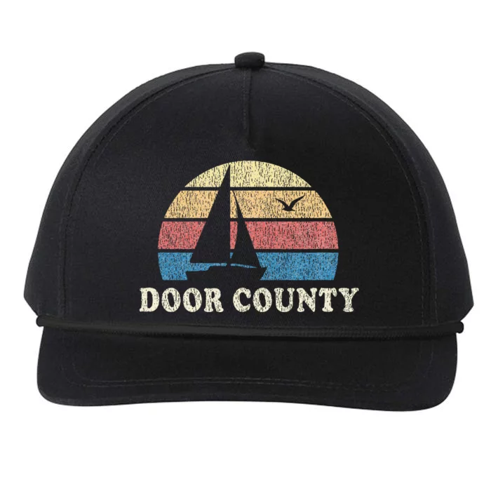 Door County Wi Vintage Sailboat 70s Throwback Sunset Snapback Five-Panel Rope Hat