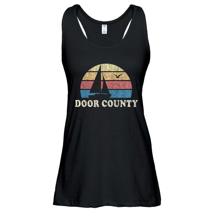 Door County Wi Vintage Sailboat 70s Throwback Sunset Ladies Essential Flowy Tank