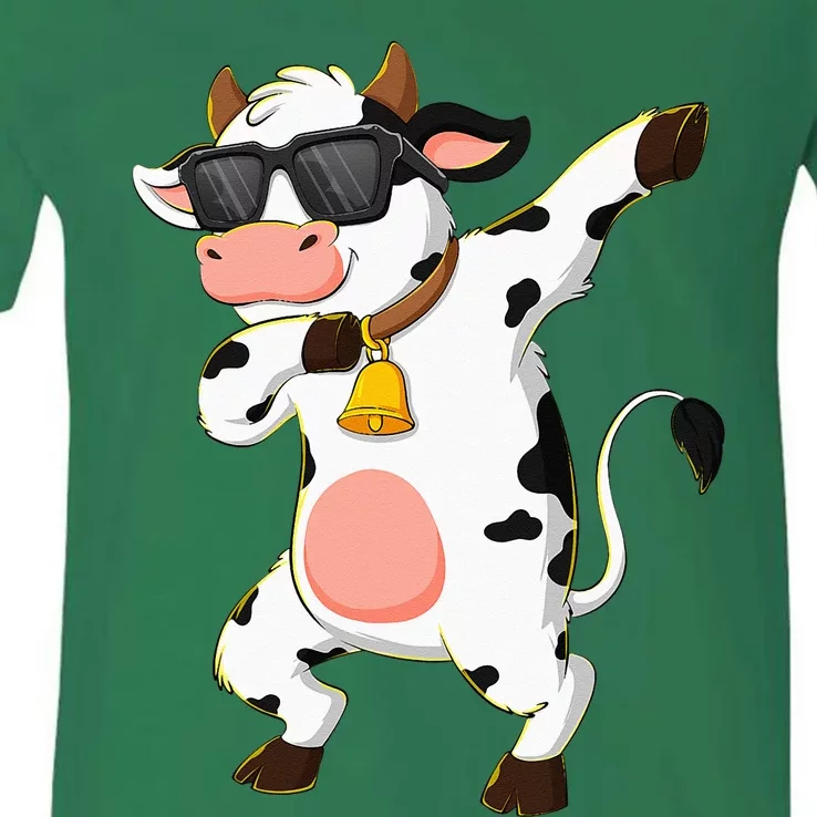 Dabbing Cow Wearing Sunglasses Dab Dance V-Neck T-Shirt