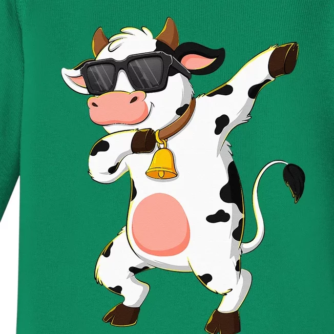 Dabbing Cow Wearing Sunglasses Dab Dance Baby Long Sleeve Bodysuit