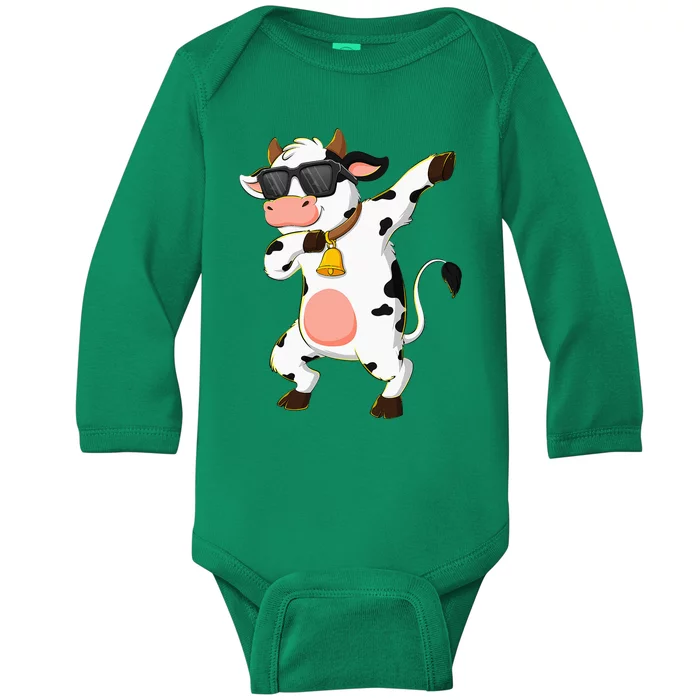 Dabbing Cow Wearing Sunglasses Dab Dance Baby Long Sleeve Bodysuit