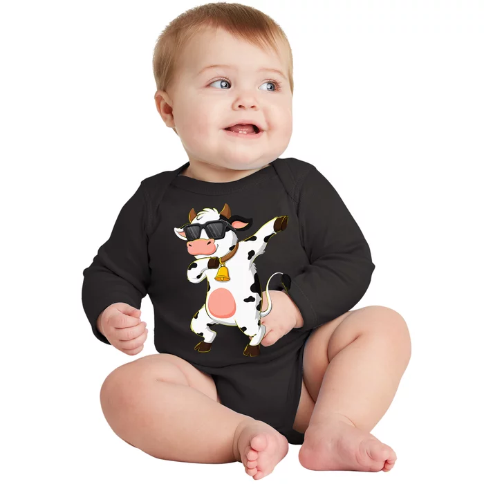 Dabbing Cow Wearing Sunglasses Dab Dance Baby Long Sleeve Bodysuit