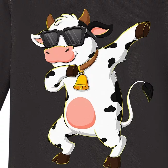 Dabbing Cow Wearing Sunglasses Dab Dance Baby Long Sleeve Bodysuit