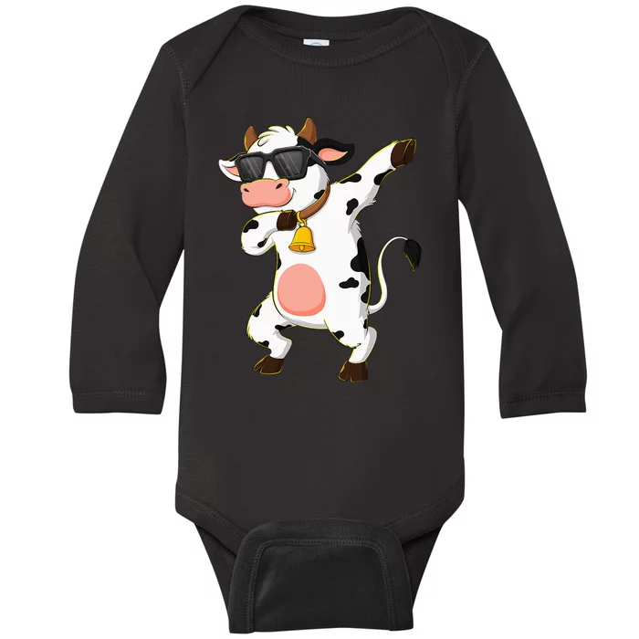 Dabbing Cow Wearing Sunglasses Dab Dance Baby Long Sleeve Bodysuit