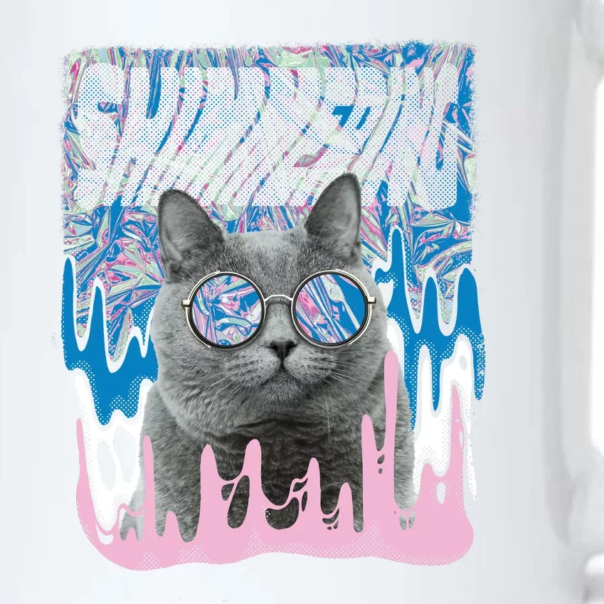 Dazed Cat With Glasses Black Color Changing Mug