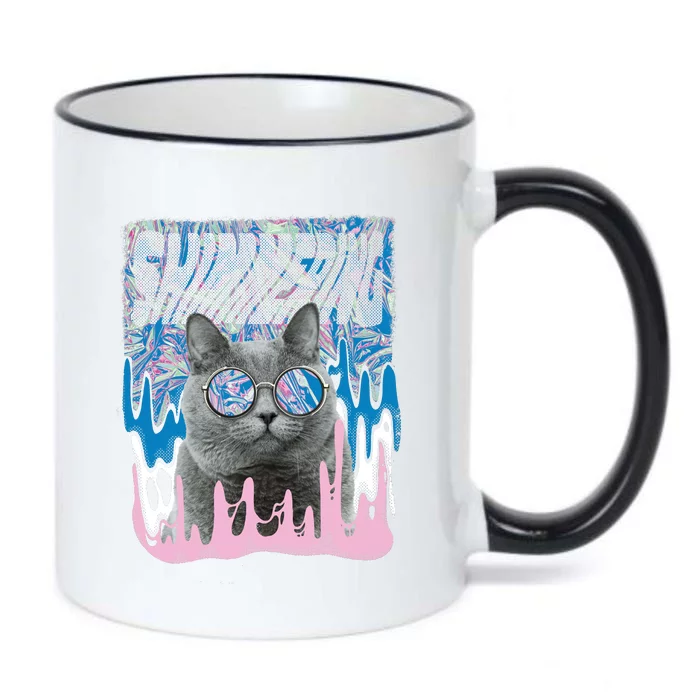 Dazed Cat With Glasses Black Color Changing Mug