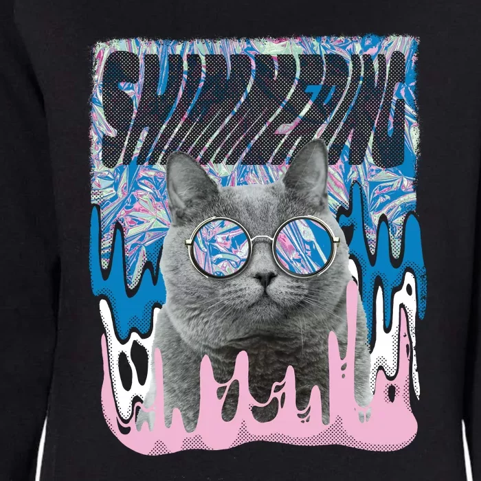 Dazed Cat With Glasses Womens California Wash Sweatshirt