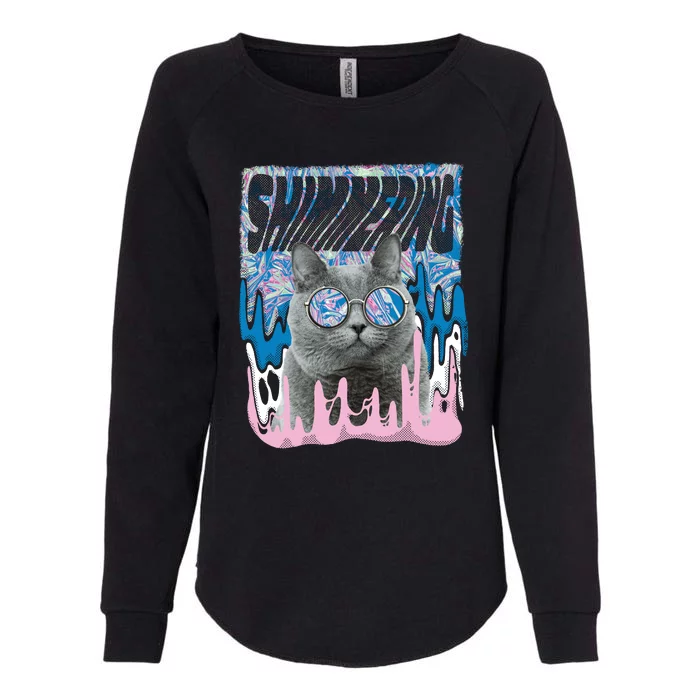 Dazed Cat With Glasses Womens California Wash Sweatshirt