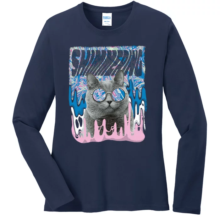 Dazed Cat With Glasses Ladies Long Sleeve Shirt