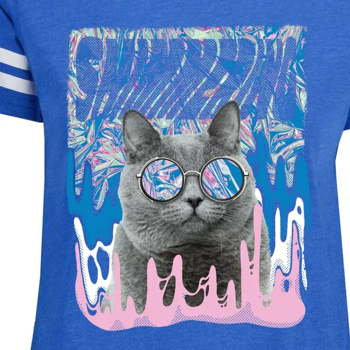 Dazed Cat With Glasses Enza Ladies Jersey Football T-Shirt