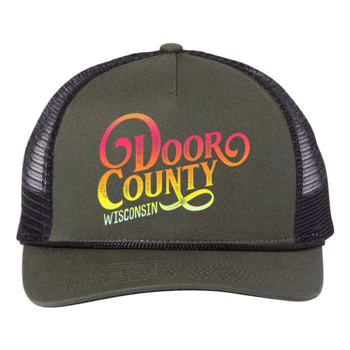 Door County Wisconsin Tourist Design Adults And Kids Souvenir Gift Retro Rope Trucker Hat Cap