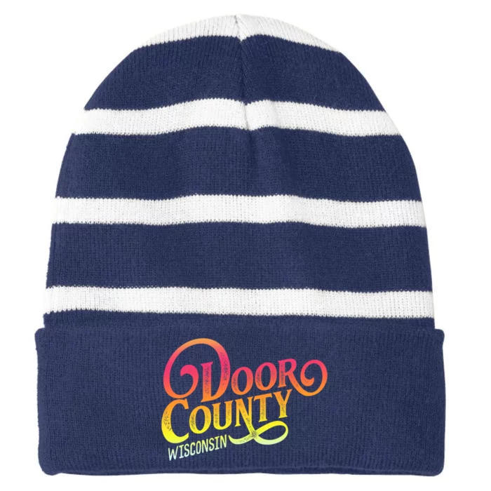 Door County Wisconsin Tourist Design Adults And Kids Souvenir Gift Striped Beanie with Solid Band