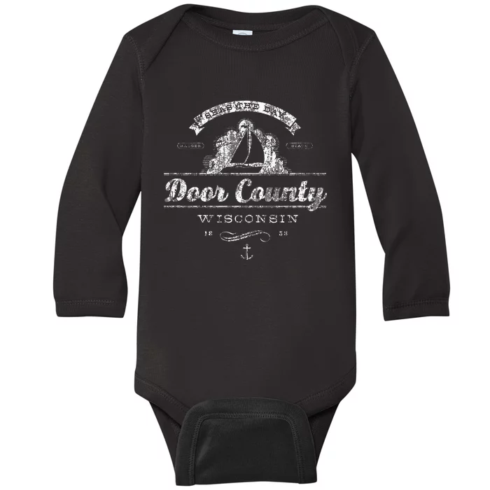 Door County Wi Sailboat Vintage Nautical Baby Long Sleeve Bodysuit