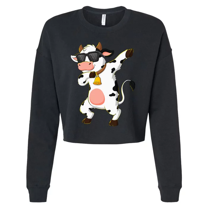 Dabbing Cow Wearing Sunglasses Dab Dance Cropped Pullover Crew