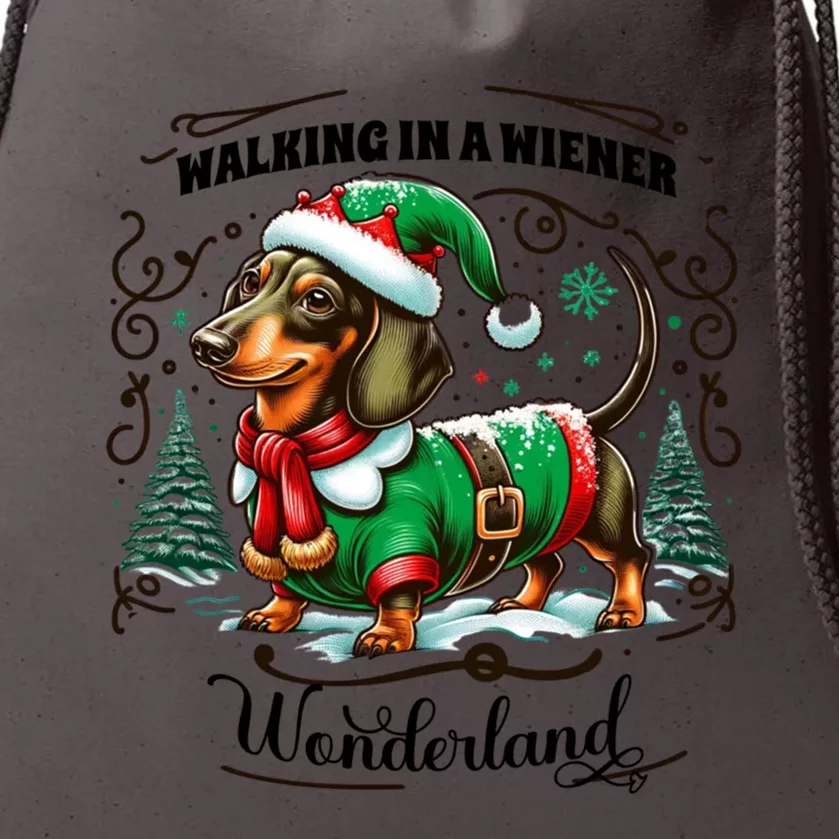 Dachshund Christmas Walking In A Wiener Wonderland Cute Dog Gift Drawstring Bag