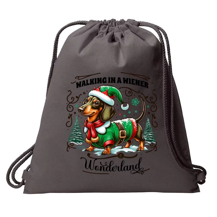 Dachshund Christmas Walking In A Wiener Wonderland Cute Dog Gift Drawstring Bag