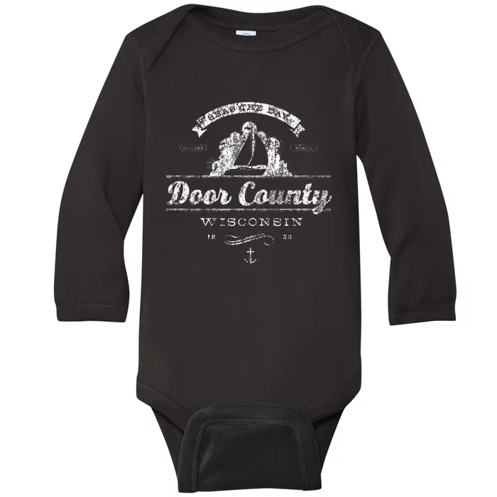 Door County WI Sailboat Vintage Nautical Baby Long Sleeve Bodysuit