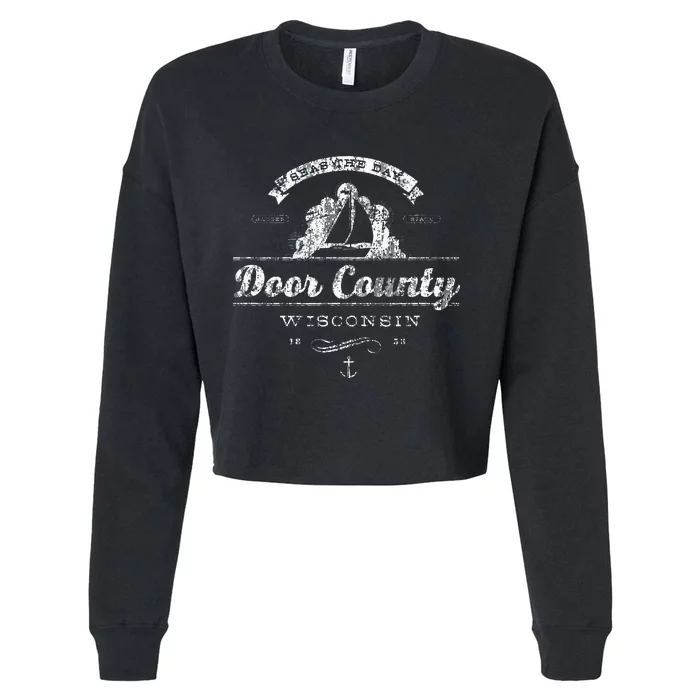 Door County WI Sailboat Vintage Nautical Cropped Pullover Crew