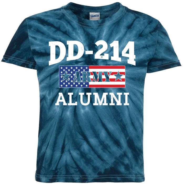 DD-214 Army Alumni US American Flag Kids Tie-Dye T-Shirt