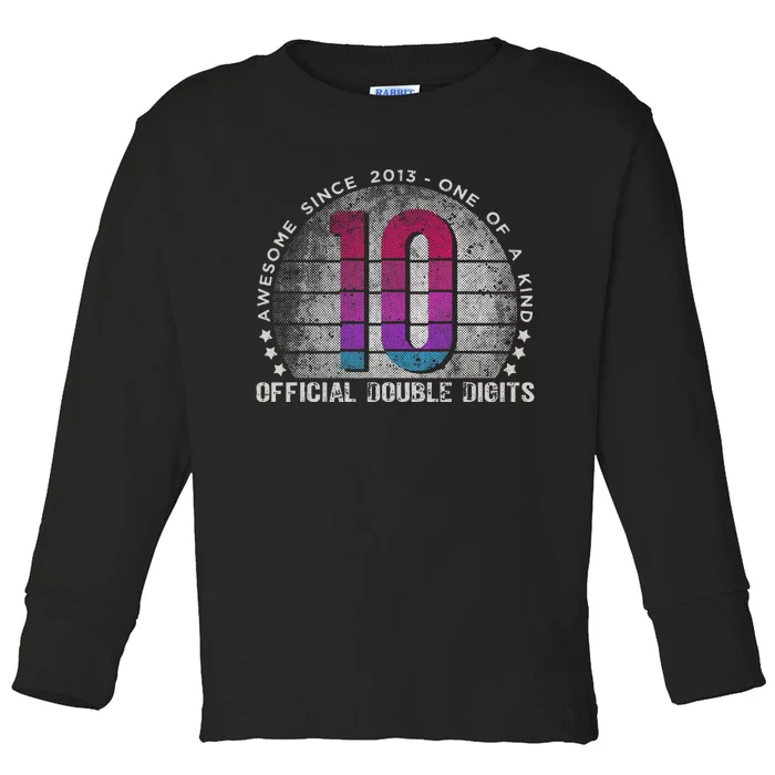 Double Digits 10th Birthday 10 Year Old Vintage Love Toddler Long Sleeve Shirt