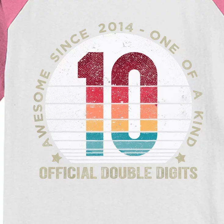 Double Digits 10th Birthday 10 Year Old Gifts Kids Colorblock Raglan Jersey