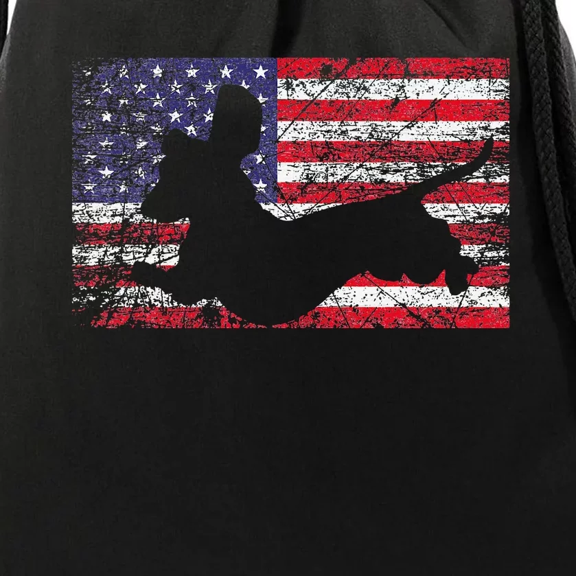 Dachshund Dog 4th of July American Flag Dog Lover Drawstring Bag