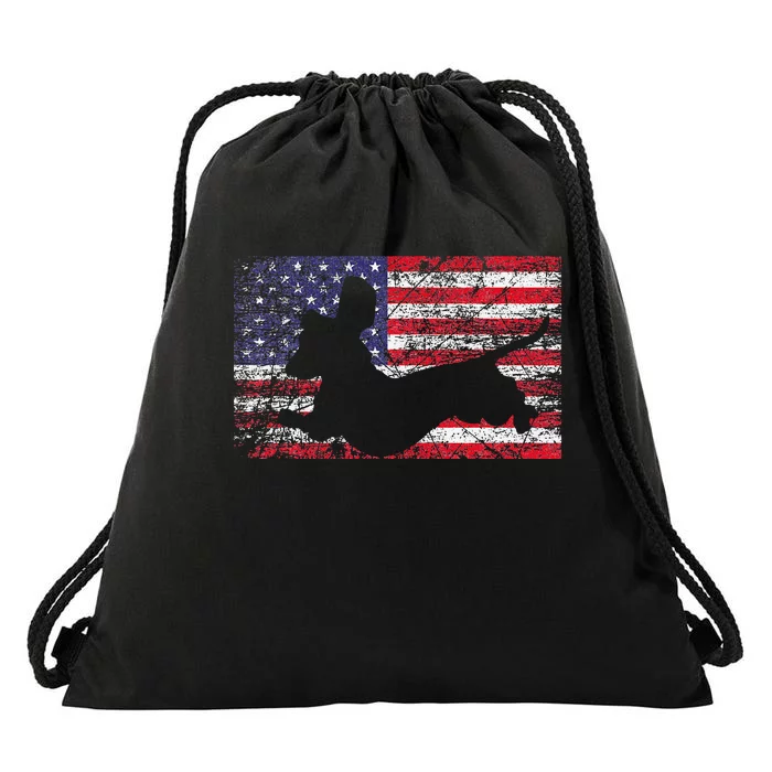 Dachshund Dog 4th of July American Flag Dog Lover Drawstring Bag