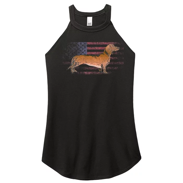 Dachshund Dog 4th Of July American Flag America Patriotic Women’s Perfect Tri Rocker Tank