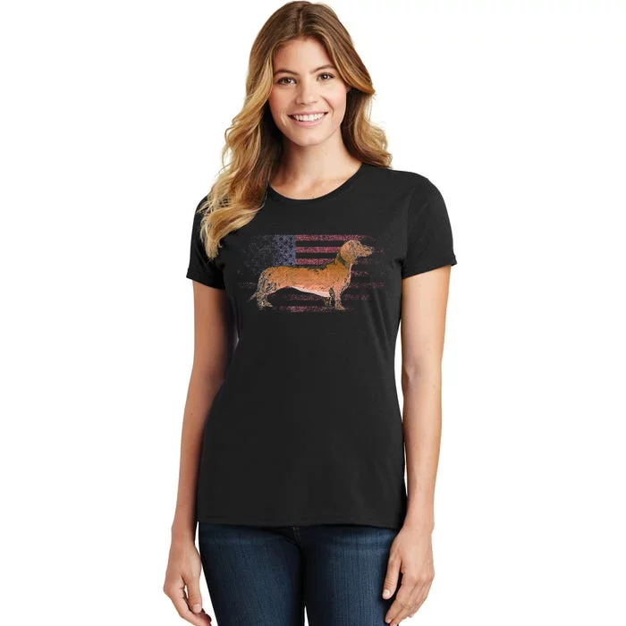 Dachshund Dog 4th Of July American Flag America Patriotic Women's T-Shirt