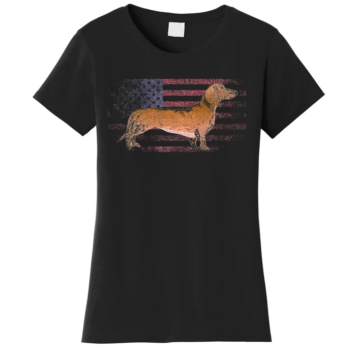 Dachshund Dog 4th Of July American Flag America Patriotic Women's T-Shirt