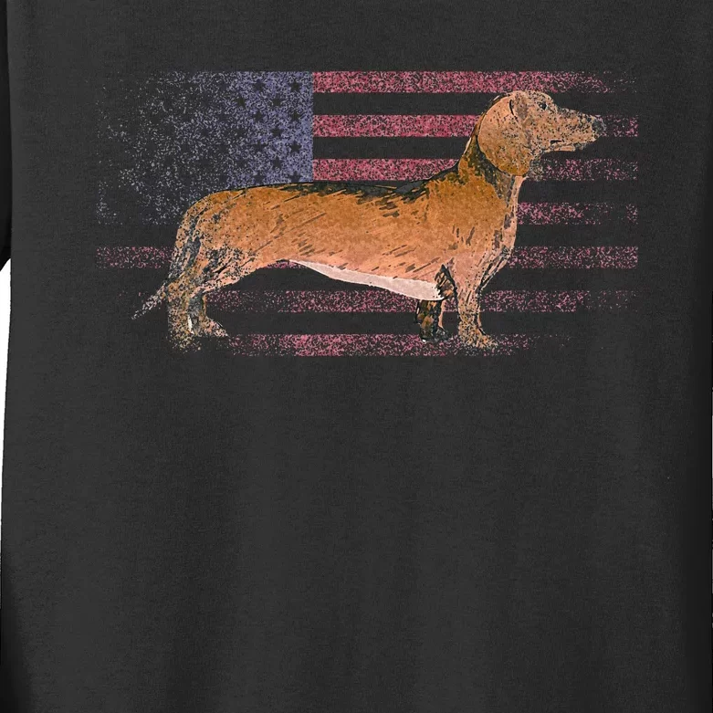 Dachshund Dog 4th Of July American Flag America Patriotic Kids Long Sleeve Shirt