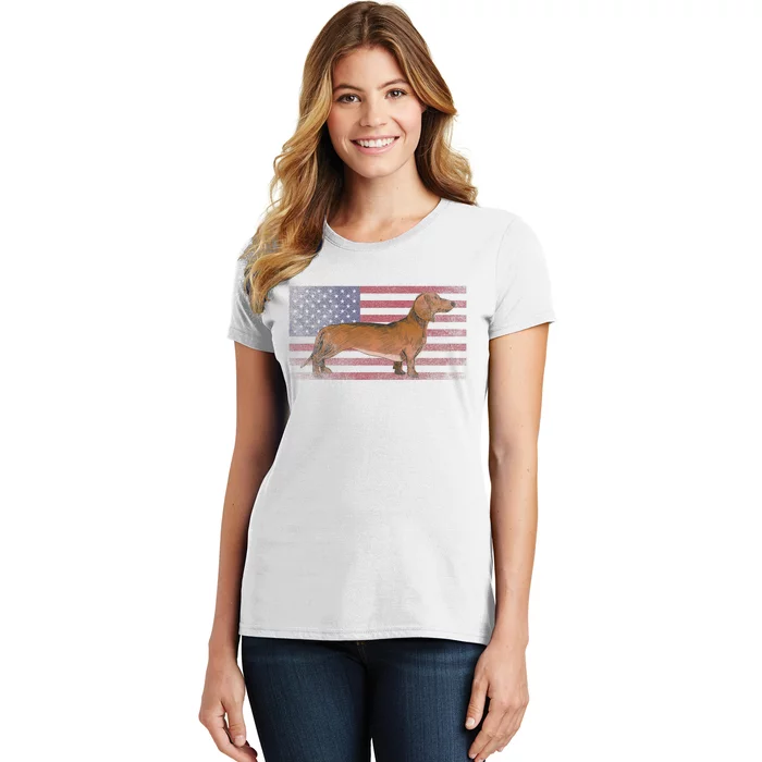 Dachshund Dog 4th Of July American Flag America Patriotic Women's T-Shirt