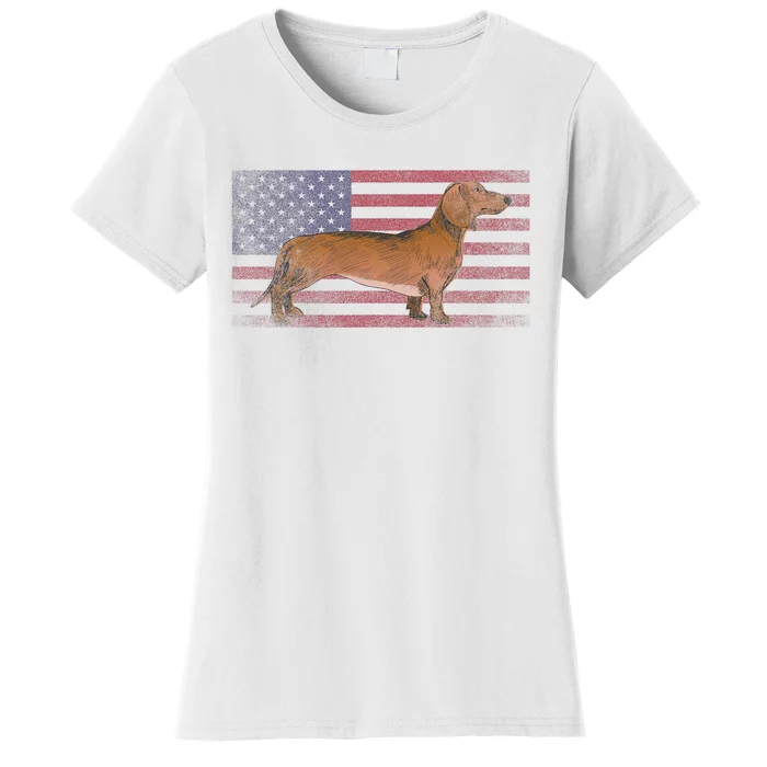 Dachshund Dog 4th Of July American Flag America Patriotic Women's T-Shirt