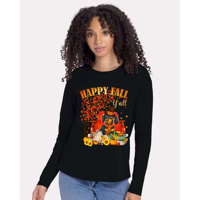 Dachshund Dog Autumn Fall Pumpkin Truck Mappe Thanksgiving Gift Womens Cotton Relaxed Long Sleeve T-Shirt