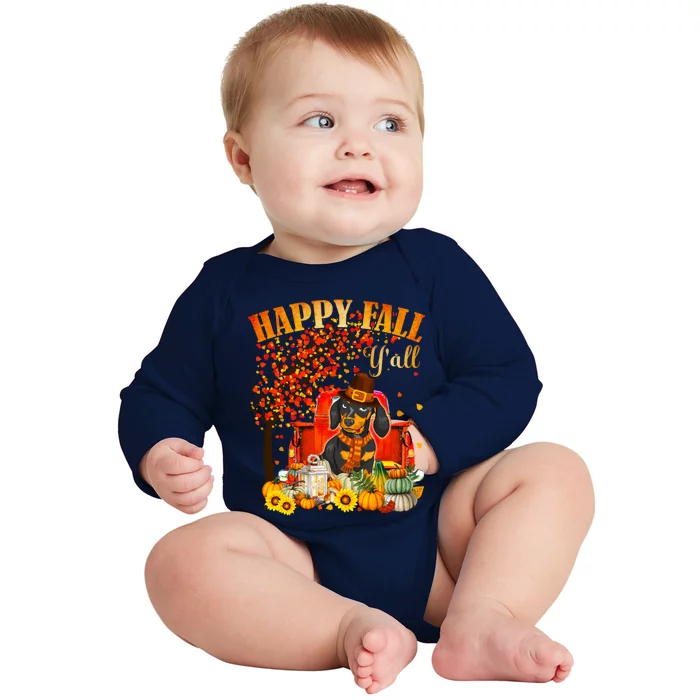 Dachshund Dog Autumn Fall Pumpkin Truck Mappe Thanksgiving Gift Baby Long Sleeve Bodysuit