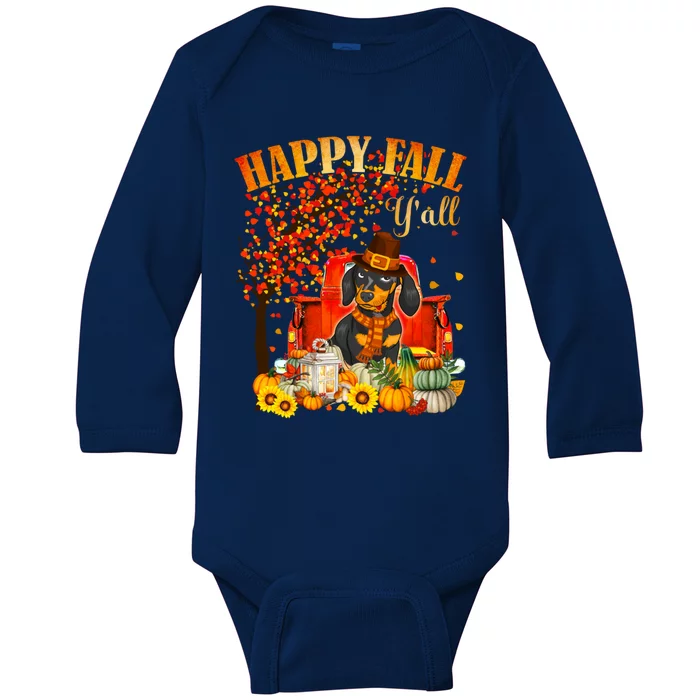 Dachshund Dog Autumn Fall Pumpkin Truck Mappe Thanksgiving Gift Baby Long Sleeve Bodysuit