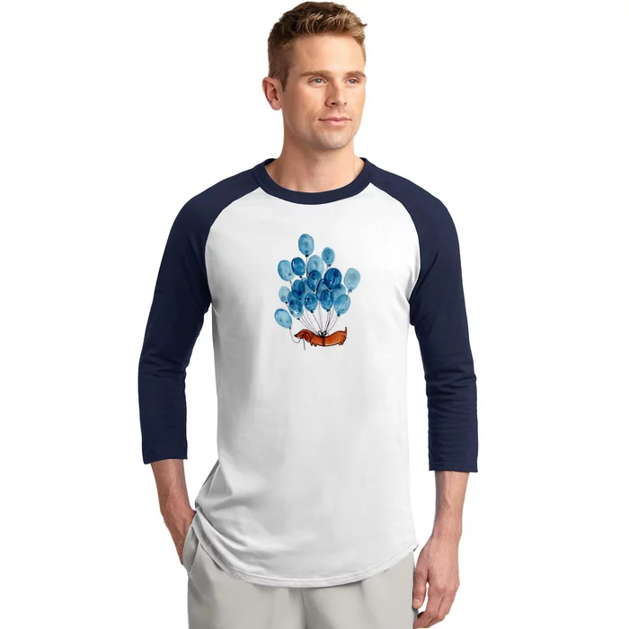 Dachshund Dog And Balloons Baseball Sleeve Shirt