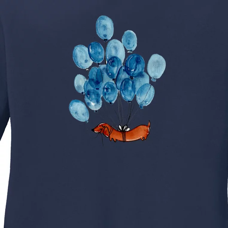 Dachshund Dog And Balloons Ladies Long Sleeve Shirt